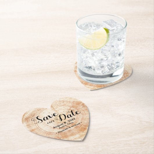 木目秋の結婚式素朴救の日付 ペーパーコースター (インサイチュ)