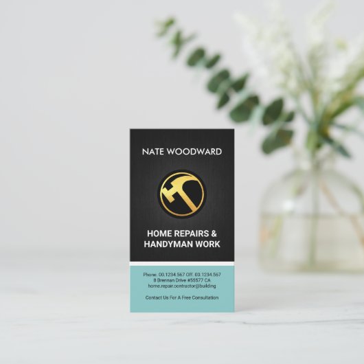 木目素晴らしクリエイティブハンマーのアイコン 名刺 (スタンド正面)