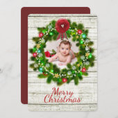 木目素朴とリースクリスマスフォトカード シーズンカード (正面/裏面)
