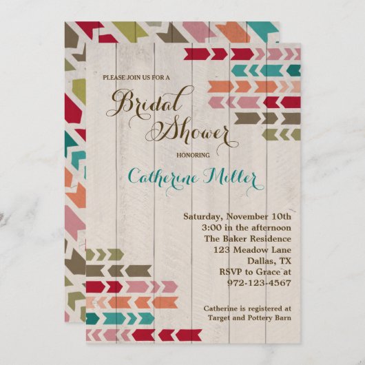 木目素朴と矢印のブライダルシャワー招待状 招待状 (正面/裏面)