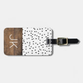 木目素朴の黒と白のドットモノグラム ラゲッジタグ (正面横)