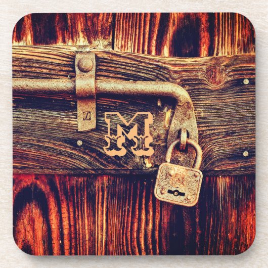 木目素朴アンティーク黄銅ロックブラウン黒 コースター (正面)