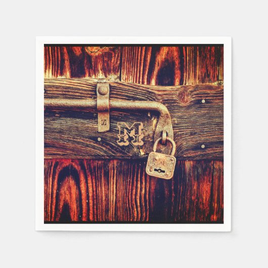 木目素朴アンティーク黄銅ロックブラウン スタンダードカクテルナプキン (正面)