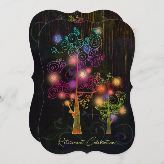 木目素朴スパイラルツリーリタイアメントパーティー 招待状 (正面/裏面)