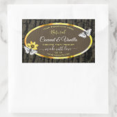 木目素朴ダークブラウン金ゴールド製品ラベル 長方形シール (バッグ)