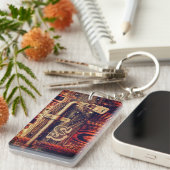 木目素朴ドアアンティーク黄銅ロックブラウン キーホルダー (正面右)