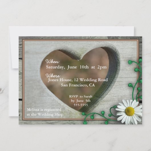 木目素朴ハート&デイジーブライダルシャワー 招待状 (裏面)