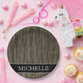 木目素朴パターン+名前をカスタムする紙プレート ペーパープレート (パーティー)