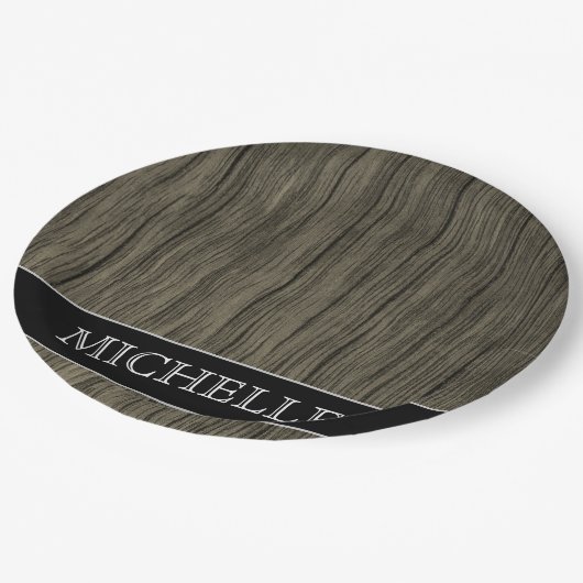 木目素朴パターン+名前をカスタムする紙プレート ペーパープレート (アングル)