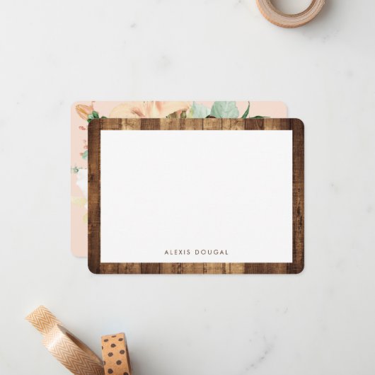 木目素朴フローラパーソナライズされた文具 ノートカード (正面/裏面インサイチュ)