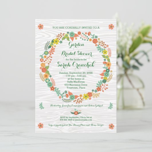 木目素朴フローラリースブライダルシャワー 招待状 (スタンド正面)