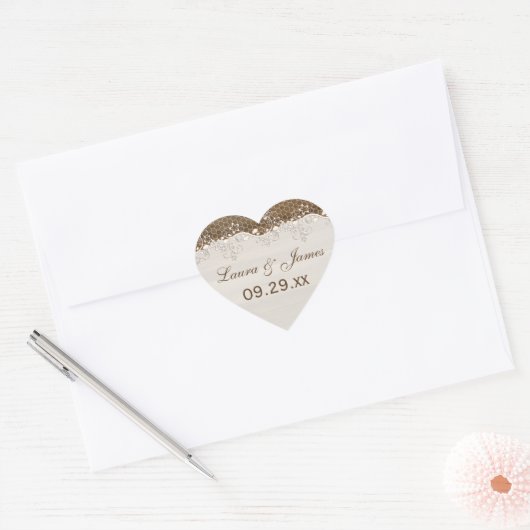 木目素朴フローラレース結婚式の引き出物シール ハートシール (封筒)