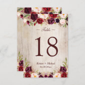 木目素朴ブルゴーニュフローラテーブル番号カード 出欠カード (正面/裏面)