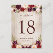 木目素朴ブルゴーニュフローラテーブル番号カード 出欠カード (正面)