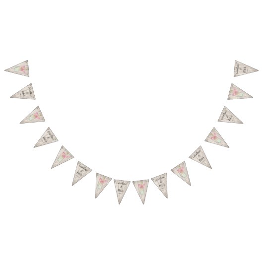 木目素朴メイスンジャークピンクフローラズ結婚 バンティングフラッグ (全)