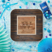 木目素朴モノグラム大 ペーパープレート (パーティー)