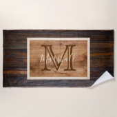 木目素朴モノグラム長方形 ビーチタオル (正面)