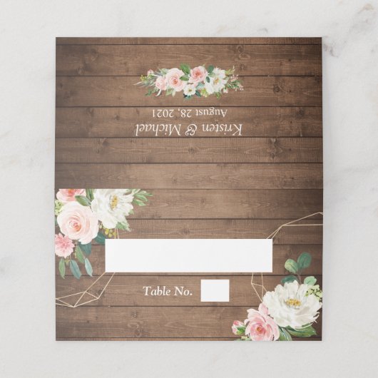 木目素朴幾何フレーム赤面フローラ結婚 プレイスカード (外部開封)