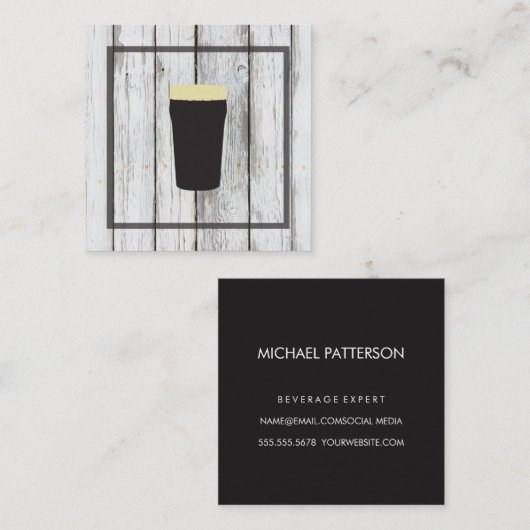 木目素朴方形要素 |ビール専門家 スクエア名刺 (正面/裏面)