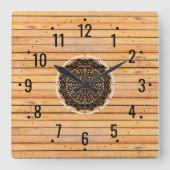 木目素朴模様デコーミニマルル – 装飾 スクエア壁時計 (正面)