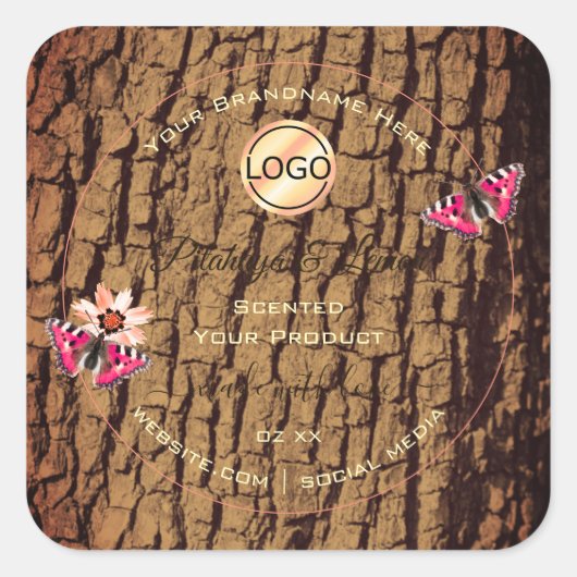 木目素朴樹皮製品ラベルのロゴ スクエアシール (正面)