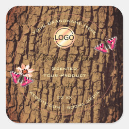 木目素朴樹皮製品ラベルのロゴ スクエアシール