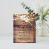 木目素朴照明文字列とフローラ結婚白 招待状 (スタンド正面)