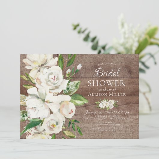 木目素朴白フローラブライダルシャワー招待状 招待状 (スタンド正面)