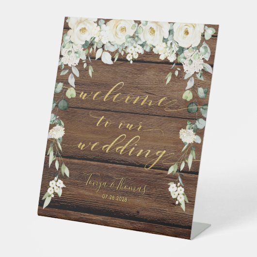 木目素朴白フローラ金ゴールド書ファンシー道 台座サイン (正面)