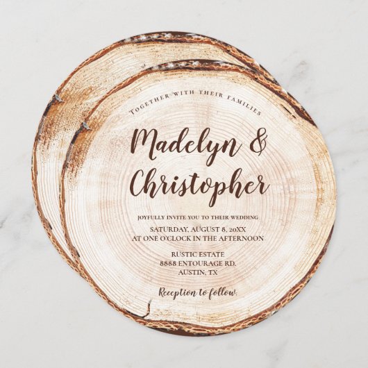 木目素朴結婚のスクリプト名 招待状 (正面/裏面)