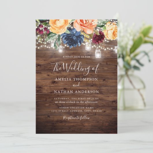 木目素朴色フローララ結婚イト 招待状 (スタンド正面)