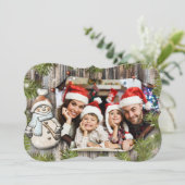 木目素朴雪だるま枠ファンシー切り取り写真 シーズンカード (スタンド正面)