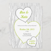 木目結婚式招待状-淡い緑、灰色 招待状 (正面/裏面)