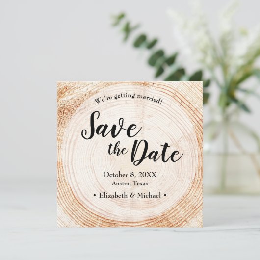 木目結婚式素朴日付の写真を保存 招待状 (スタンド正面)