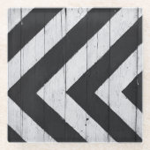 木目絵を描黒白パターン ガラスコースター (正面)