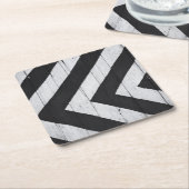 木目絵を描黒白パターン スクエアペーパーコースター (アングル)