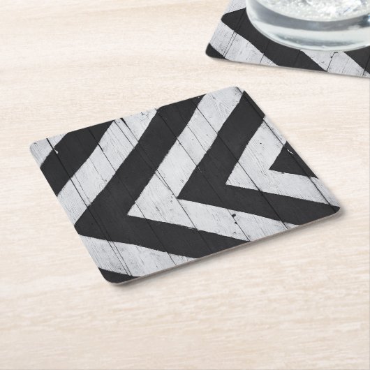 木目絵を描黒白パターン スクエアペーパーコースター (アングル)