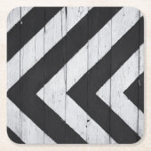 木目絵を描黒白パターン スクエアペーパーコースター (正面)