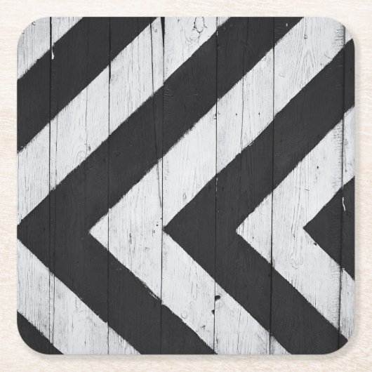 木目絵を描黒白パターン スクエアペーパーコースター (正面)