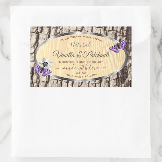 木目製品ラベル付き天然木の樹皮 長方形シール (バッグ)