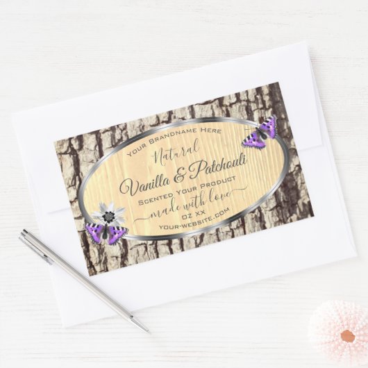 木目製品ラベル付き天然木の樹皮 長方形シール (封筒)