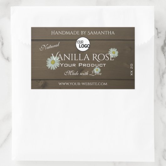 木目製品包装ラベルデイジーロゴ 長方形シール (バッグ)