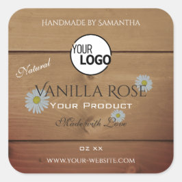 木目製品包装ラベルフラワーロゴ スクエアシール