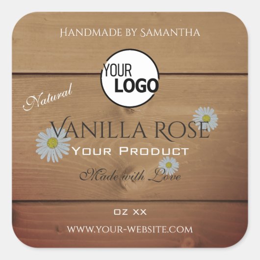 木目製品包装ラベルフラワーロゴ スクエアシール (正面)