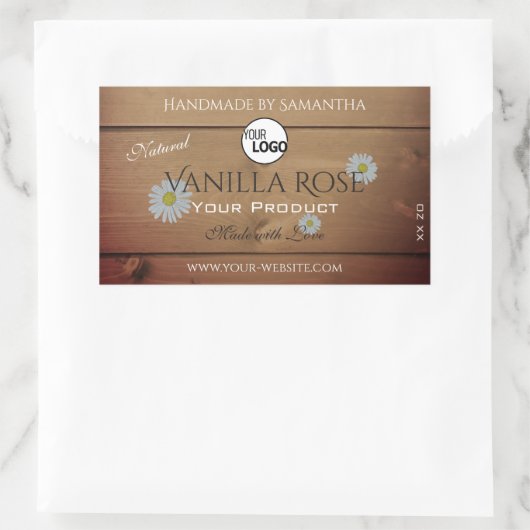 木目製品包装ラベルフラワーロゴ 長方形シール (バッグ)