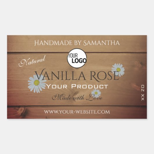 木目製品包装ラベルフラワーロゴ 長方形シール (正面)