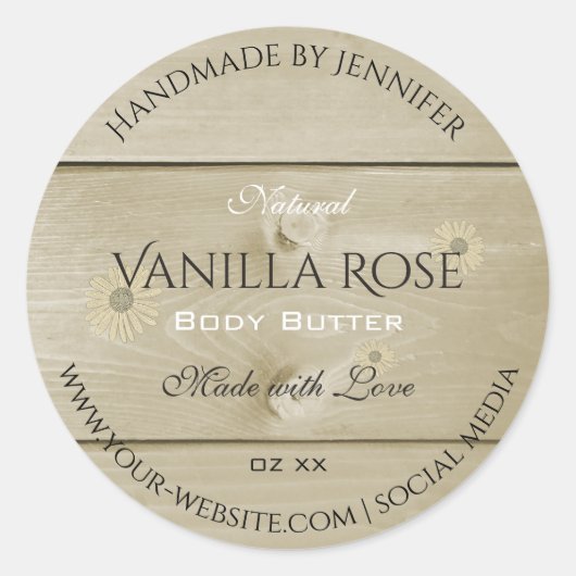 木目製品包装ラベルライトデイジー ラウンドシール (正面)