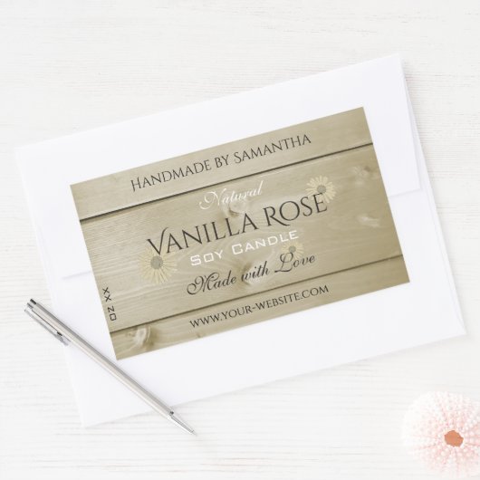 木目製品包装ラベルライトデイジー 長方形シール (封筒)