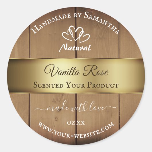 木目製品包装ラベル金ゴールドデコ ラウンドシール (正面)
