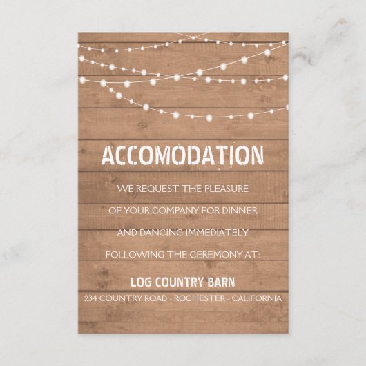 木目調とストリングライトのウェディング挿入カード エンクロージャーカード (正面)